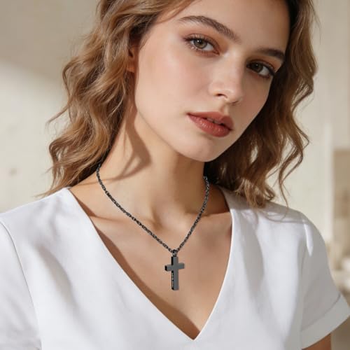 Cremation Cross Necklace for Ashes Stainless Steel Cross Urn Pendant Ashes Holder Memorial Jewelry-With Me Always - style: With Me Always-Black-Velvet Box