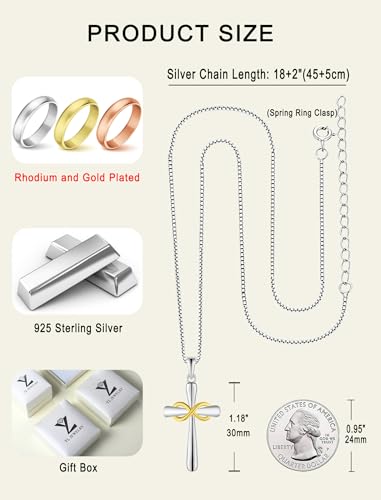 YL Cross Necklace 925 Sterling Silver Infinity Pendant Ankh Criss Jewelry for Women - color: B: 18k gold
