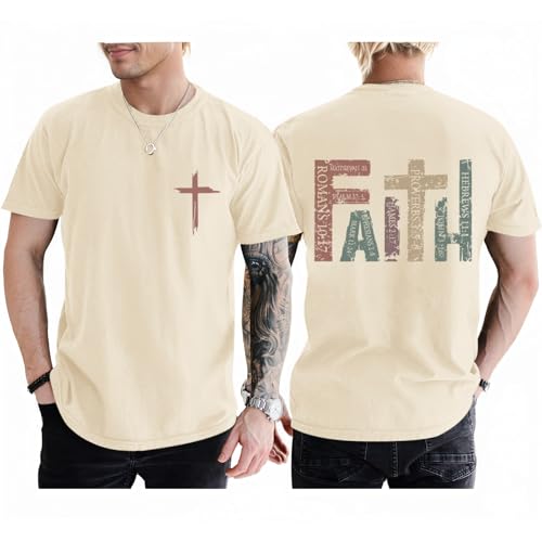 Tuislay Mens Christian T Shirts Jesus Religious Graphic Tees - color: Apricot, size: Small