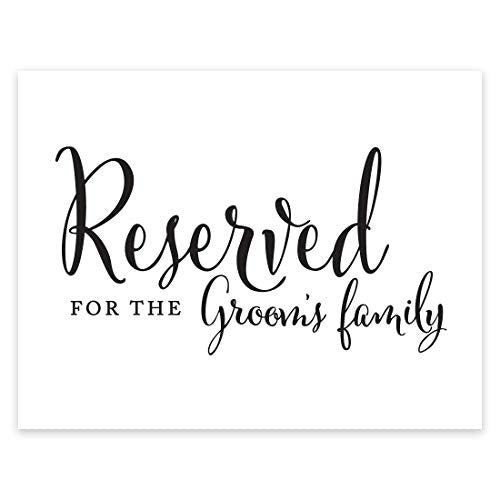 Andaz Press Wedding Party Signs, Formal Black and White, 8.5-inch x 11-inch, Reserved for the Groom's Family, 1-Pack - color: Reserved for Groom's Family
