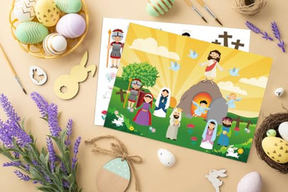 FaCraft Make an Easter He Lives Sticker Scenes-24 Easter Crafts for Kids Religious Gifts Jesus Resurrection Stickers for Classroom Party Games Spring Bible Christian Sunday School Crafts - color: Multi-5