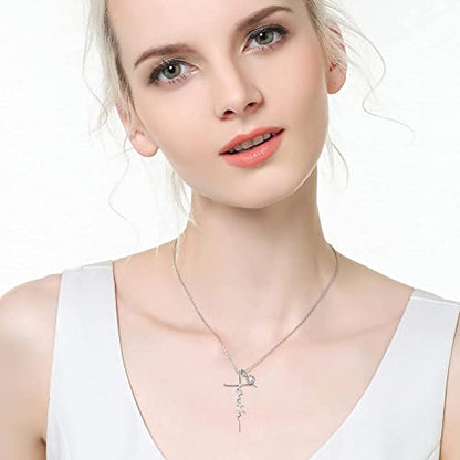 PRAYMOS Faith Cross Necklace for Women 925 Sterling Silver Pendant Necklace With Birthstone Initial Christian Religious Confirmation Baptism Mothers Day Gifts - color: 2-Silver April(Clear Cubic Zirconia)