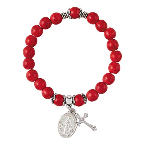 Religious Miraculous Medal Stretchable Bracelet with Cross Pendant, Pack of 4