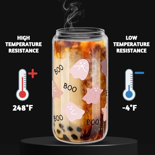 8 Pcs Pink Halloween Glass Cups Spooky Ghost Cups for Boo Basket Gift Ideas - style: Halloween Pink Ghost