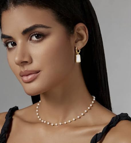 Natural White Sea Shell Long Pendant Earrings for Women Iridescent Elegant 18K Gold-Plated Titanium Steel Jewelry Minimalist & Unique - color: Gold