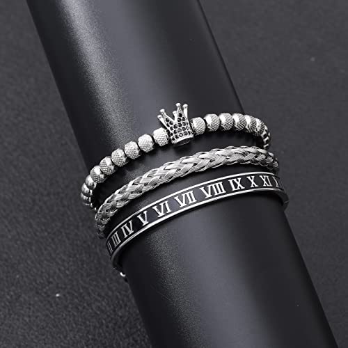 WFYOU Stainless Steel Bracelets for Men Gold Cuff Bracelet Birthday Gifts - color: Silver 10