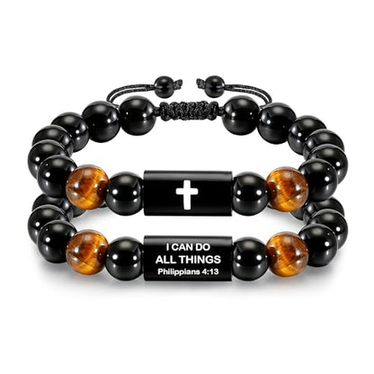 Natural Stones Handmade Cross Bracelet For Men Boys - color: Philippians 4:13