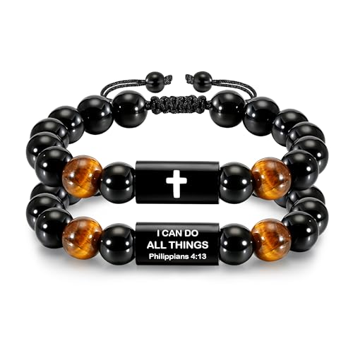 Natural Stones Handmade Cross Bracelet For Men Boys - color: Philippians 4:13