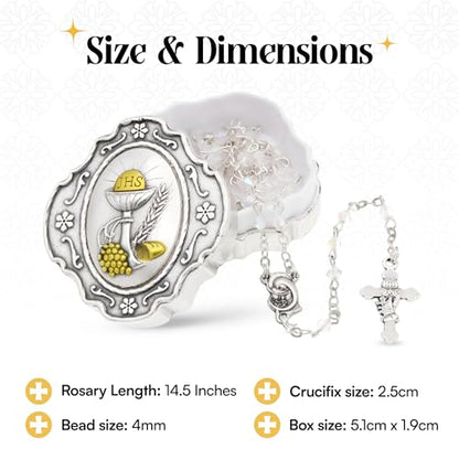 Catholic Rosary Beads with Metal Keepsake Gift Box Set - color: Padre Pio Blue