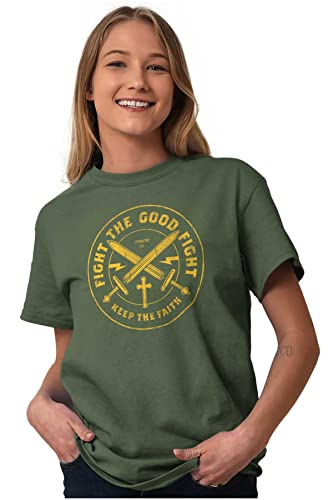 Keep The Faith Christian Graphic T Shirt | Religious Men’s Bible Verse Scripture Tee with Cross and Swords - color: Military Green, size: Medium