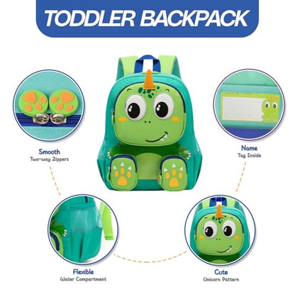 Toddler Backpack for Boys Kids 2-5, 3D Cute Dinosaur Boy Backpack for Preschool Kindergarten, Waterproof Animal School BookBag with Chest Buckle - color: Dinosaur Green