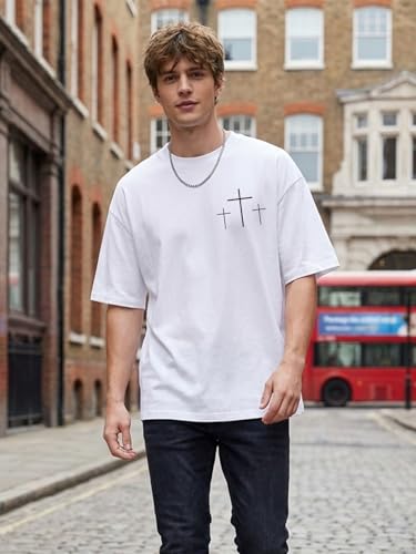 Tewmeu Christian Shirts for Men Faith Over Fear Tshirt Cross Jesus Shirt - color: White2, size: Small