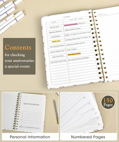 PAPEJOON Lined Spiral Journal Notebook for Women, A5 Cute Hardcover Spiral Journals for Work, Note Taking, 150 Numbered Pages 100 GSM College Ruled Spiral Bound Notebook, 5.75" x 8.38", Pink Speckles - color: White Leopard
