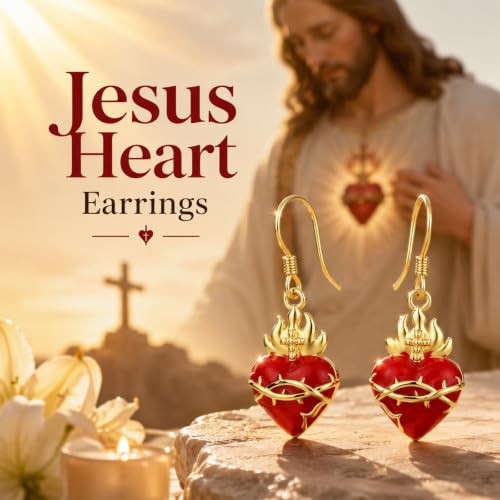 925 Sterling Silver Sacred Heart of Jesus Earrings Drop Earrings for Women