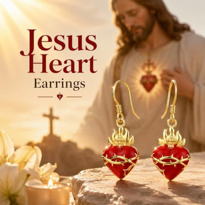 925 Sterling Silver Sacred Heart of Jesus Earrings Drop Earrings for Women