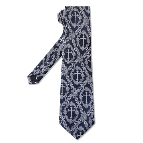 Men's 3.27 Inch (8.3CM) Christian Jesus Easter Novelty Tie Gift Box - color: Navy Blue-cross+paisley