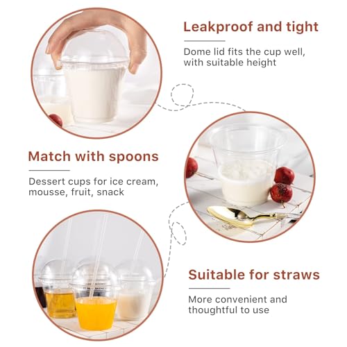 Lullaby 100 Pack 9oz Clear Plastic Cups with Dome Lids, Dessert Fruit Cups - size: 100PACK