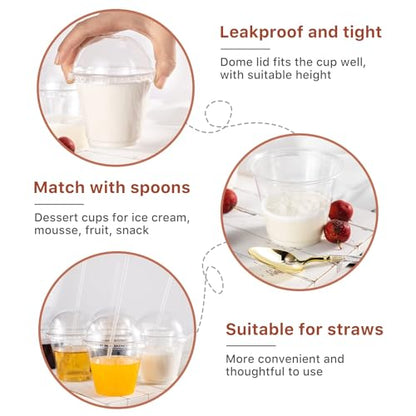 Lullaby 100 Pack 9oz Clear Plastic Cups with Dome Lids, Dessert Fruit Cups - size: 100PACK