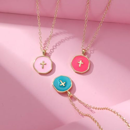 Cute Small Cross Necklace for Teen Girls - color: White First Communion Gifts