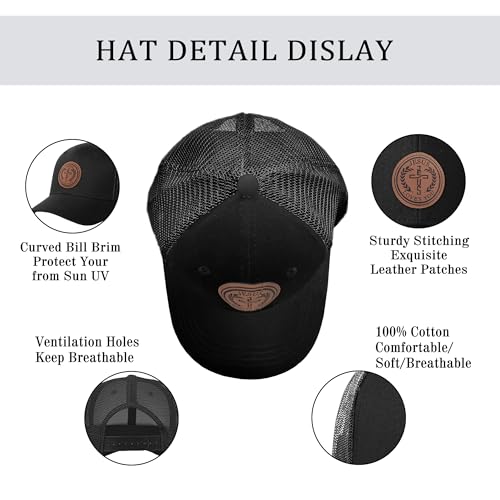 Christian Hats for Men & WomenJesus Cross HatChristianReligious GiftsforVarious Festivals&BirthdaysFaith Baseball/Trucker Cap - color: Black Round Jesus