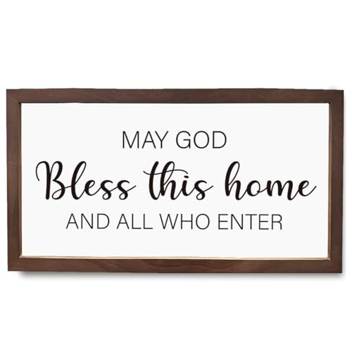 Christian Decor, May God Bless This Home and All Who Enter Sign, the Blessing Wall Art, Bible Verse Art Wall Decoration, Christian Gift for Family or Friends, Wood Framed Sign - color: May God Bless this home and all who enter