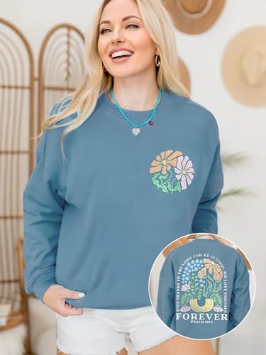 Christian Sweatshirts for Women Jesus Faith Pullover Long Sleeve - color: C-light Blue, size: Medium