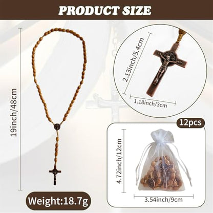 Bovemee Saint Benedict Medal Prayer Pocket Rosary Catholic Brown Wood Beads with Medalla de san benitol and Crucifix, 9 Inch - color: 12PCS Yellow Benedict NK