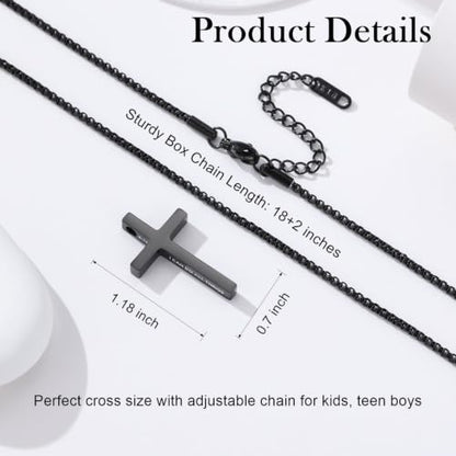 Small Cross Necklace for Boys Baptism Christmas Confirmation Valentines Easter Birthday Gifts to Teens Son Grandson Nephew - color: black, style: Nephew-1