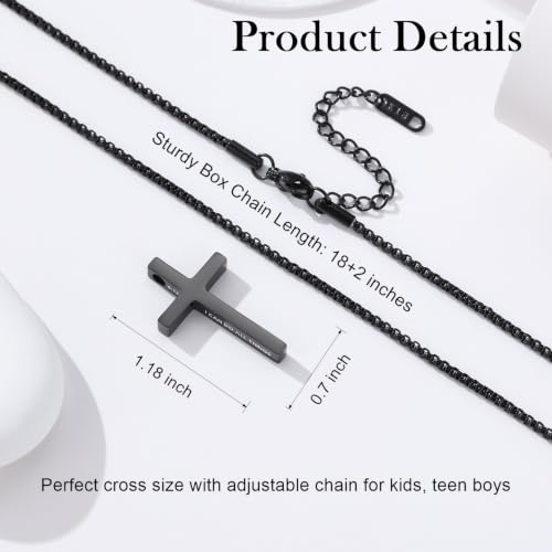Small Cross Necklace for Boys Baptism Christmas Confirmation Valentines Easter Birthday Gifts to Teens Son Grandson Nephew - color: black, style: bless this boy-1