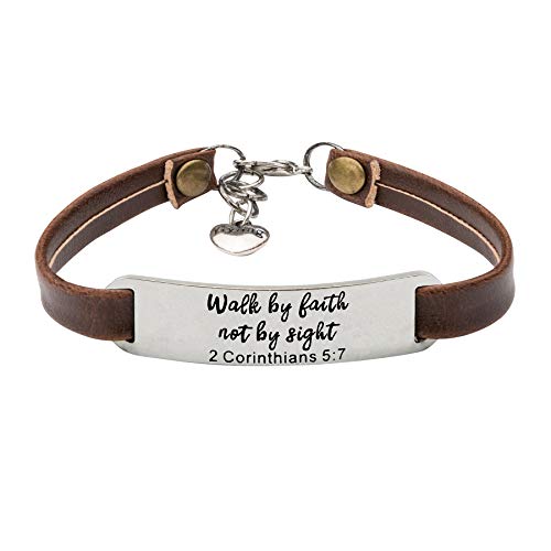 Yiyang Christian Gifts Leather Bracelet for Women Inspirational Faith Bible Verse Religious Jewelry Christmas Birthday Baptism Gift for Women - style: Walk by faith, not by sight 2 Corinthians 5:7