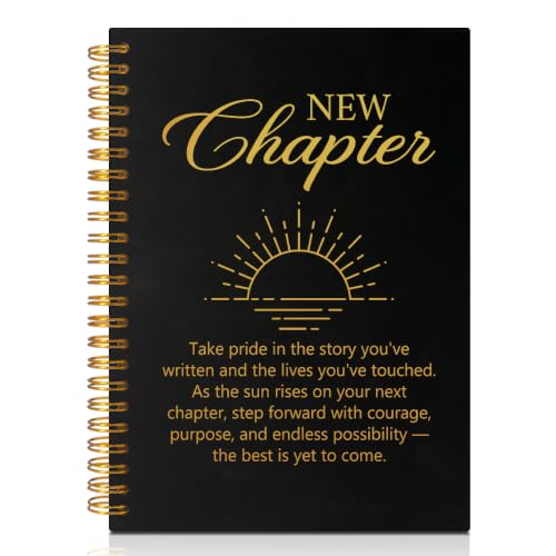 New Chapter Hardcover Spiral Notebook, Funny 160 Pages Journal Lined Notebook, Going Away Gifts for Coworker, Retirement Farewell Gifts for Boss Leader, New Beginning Present for Friend Family - color: Black114