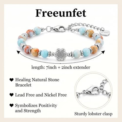 Bracelet for Women Natural Stone Beaded, Stainless Steel Charms, Adjustable - color: 10-Sunflower