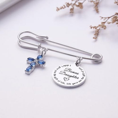 Ralukiia Something Blue Gifts for Bride, Blue Cross Bridal Bouquet Charm Pin with Pearl, Christian Wedding Keepsake, Bridal Shower Gift, Wedding Day Accessory for Daughter Bride - color: Bonus Daughter