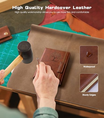 Biuwory A6 Leather Pocket Notebook, 140 Lined Pages Hardcover Small Journal - color: Brown, size: Lined-140 Pages (3.7"×5.7")