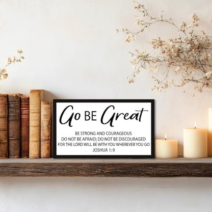 Joshua 1:9 Christian Wood Box Sign Desk Deocr,Go be Great Bible Verse Wooden Block Sign for Scripture Home Office Bedroom Wall Shelf Tabletop Decor - style: Joshua 1:9