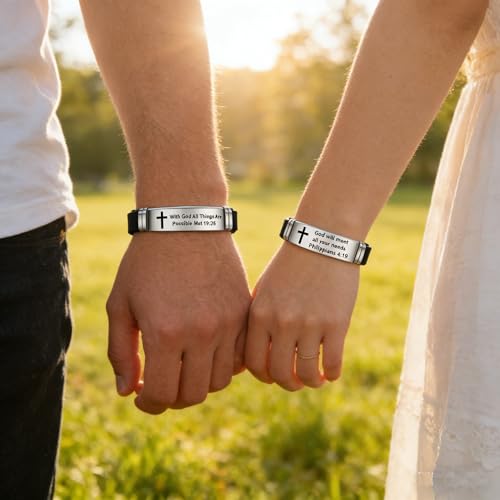 2Pcs Inspirational Quote Cross Bracelets Faith Christian Bible Verse Silicone ID Wristband Religious Bracelet Set Gift for Men Women - style: BR020-3/014