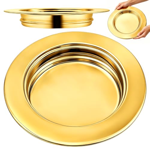 Communion Bread Tray for Churches, Round Stainless Steel Bread Plate for Wafers, Church Supplies Serving Tray for Communion and Altar Service, 1Pcs Gold Base Bread Tray - color: Gold