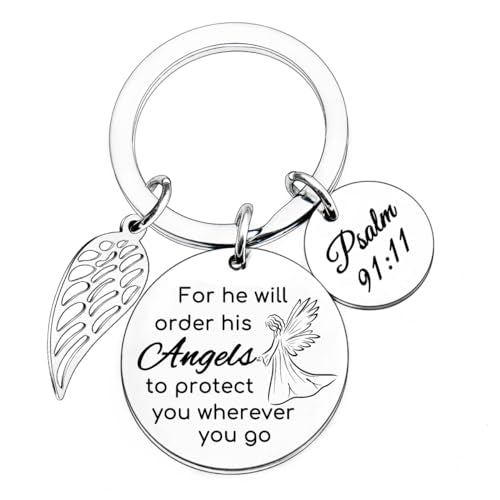 Bible Verse Keychain for He Will Order His Angels to Protect You Wherever You Go Religious Gifts for Women Men Inspirational Gifts Christian Keychain Christmas Baptism Gift Jewelry