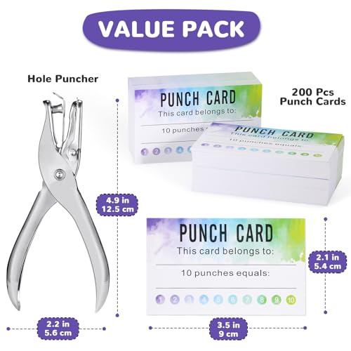 Punch Cards 200 PCS Watercolor Reward Punch Cards for Classroom w/Puncher - size: 3.5 IN Watercolor