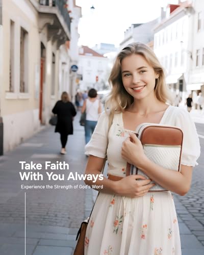 BellaHold Bible Cover Case for Women Quilted Bible Case with Handle Strap - color: White & Brown, size: M/L