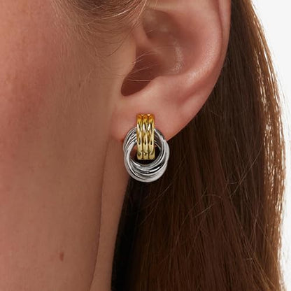 14K Gold Earring Cross Waterdrop Butterfly Heart Knot Earrings for Women Gold Silver Cross Leverback Drop Gold Silver Teardrop Hoop Dangle Earring White Gold Dangle Drop Earring - color: Two Tone-Statement Knot Dangle Earring