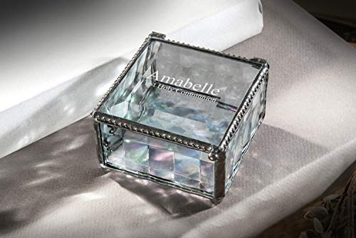 First Communion Gift Personalized Jewelry Box Engraved Keepsake Stained Glass J Devlin Box 333-1 EB218-2 (Clear Textured) - color: Clear Textured
