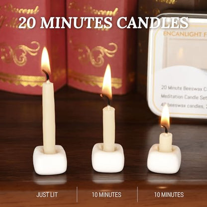 Meditation Beeswax Candles 40Pcs, 20 Minute Mini Candles Set, 2.6 Inch Small Bees Wax Taper Candles - Smokeless, Dripless and Non-Toxic for Home, Women Gifts, Yoga-White - color: White, size: 40