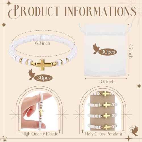 Ferreve 30 Sets Cross Bracelets Bulk Jesus Christian Gifts,Gold - color: White
