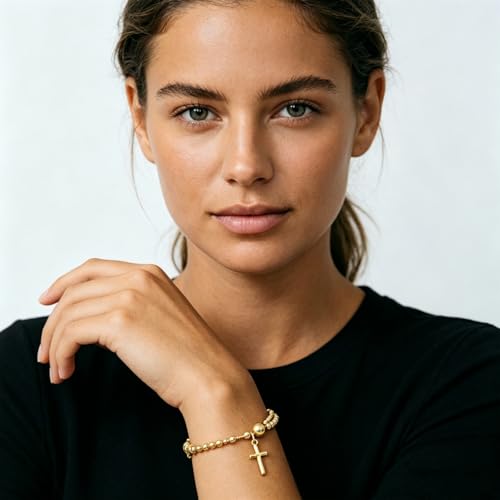 Cross Rosary Bracelet for Women Handcrafted Crystal Virgin Mary Cross Beaded Bracelets Christian Faith Link Bracelets Crucifix Religious Christian Faith Jewelry - color: Gold