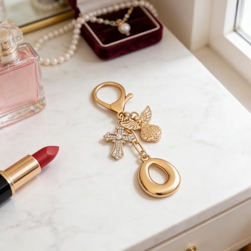 Snycler Bubble Initial Keychain Bag Charms for Women, A-Z Letter Keychain - color: Gold - Angel & Cross Initial