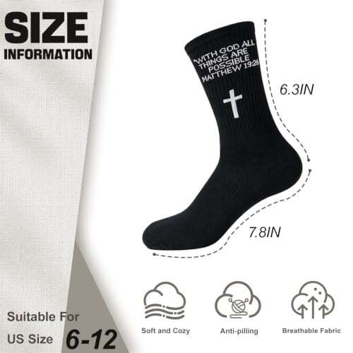 3 Pairs Christian Socks,Novelty Christian Easter Basket Stuffing - color: Matthew 19:26 - Black