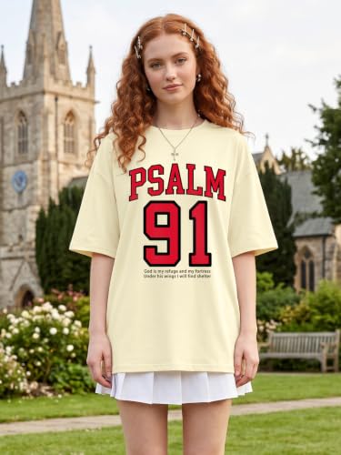 Tewmeu Christian Shirts for Women Oversized Psalm 23 Faith Bible Verse Tee - color: Apricot, size: Small