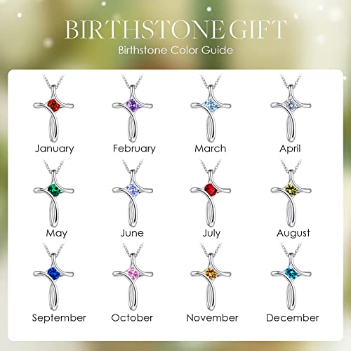 Cross Necklace for Women 925 Sterling Silver Birthstone Necklace for Women - color: 08-Aug-Peridot