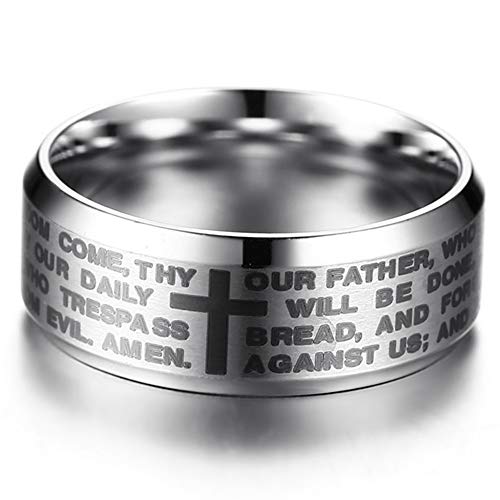 Jude Jewelers Stainless Steel Christian The Lord's Prayer Ring, Matthew 6:9-13 - color: Silver